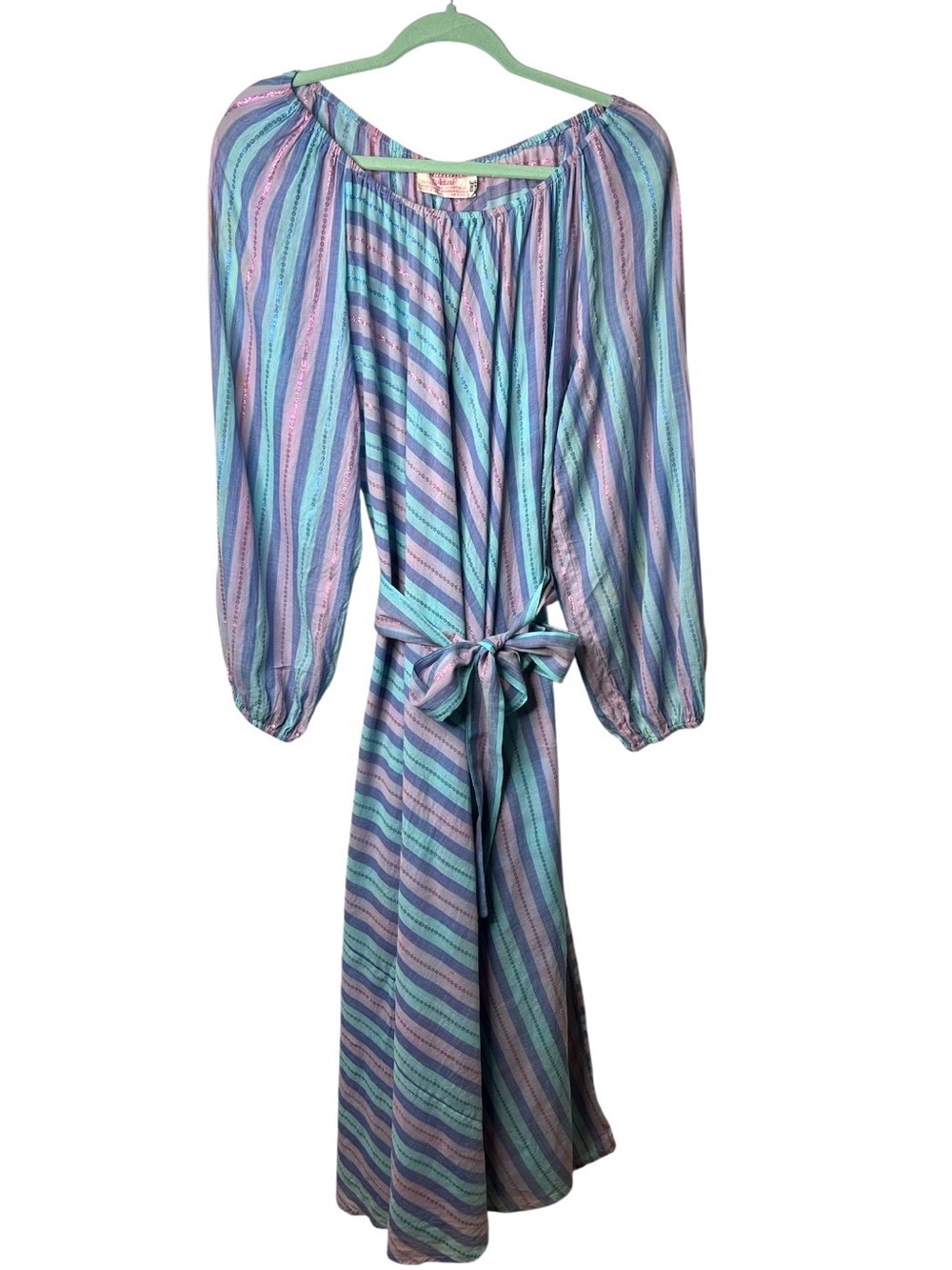 Sultana by Adini  RARE Vintage 1970’s Stripes Midi Dress Long Sleeves  One Size